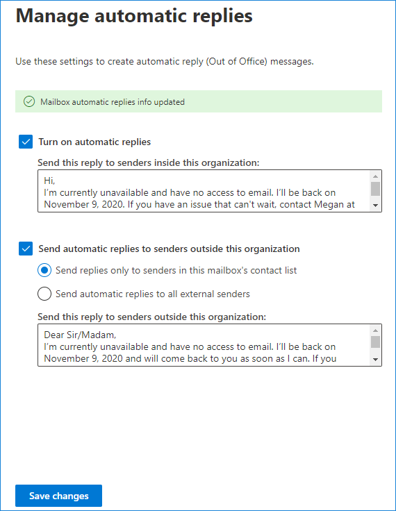 Manage automatic replies in Microsoft 365 admin center