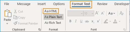 Text in Outlook HTML format