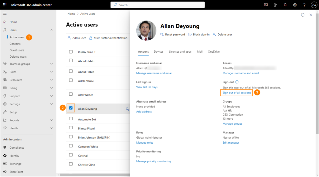 Signing a user out of all sessions in Microsoft 365
