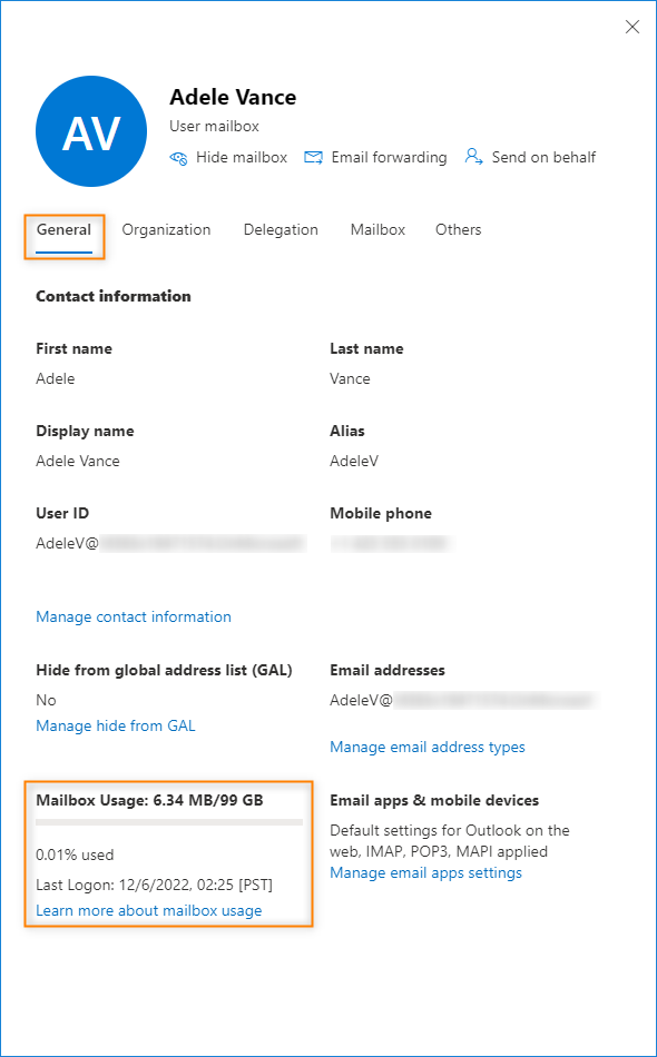 Mailbox usage Microsoft 365