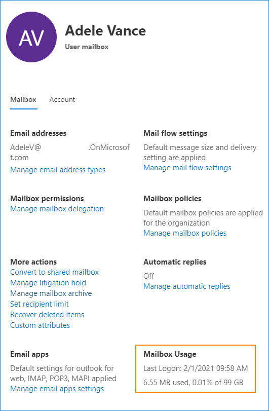 Mailbox usage Microsoft 365