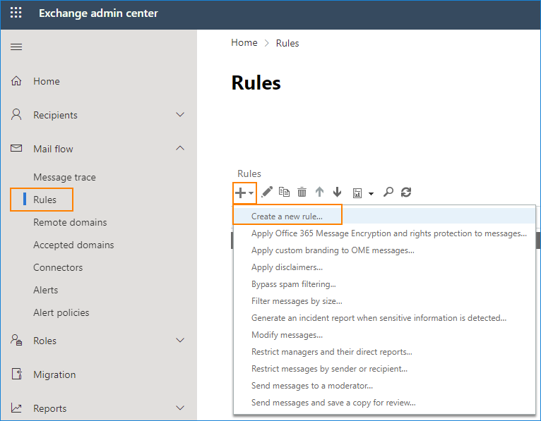 New email flow rule