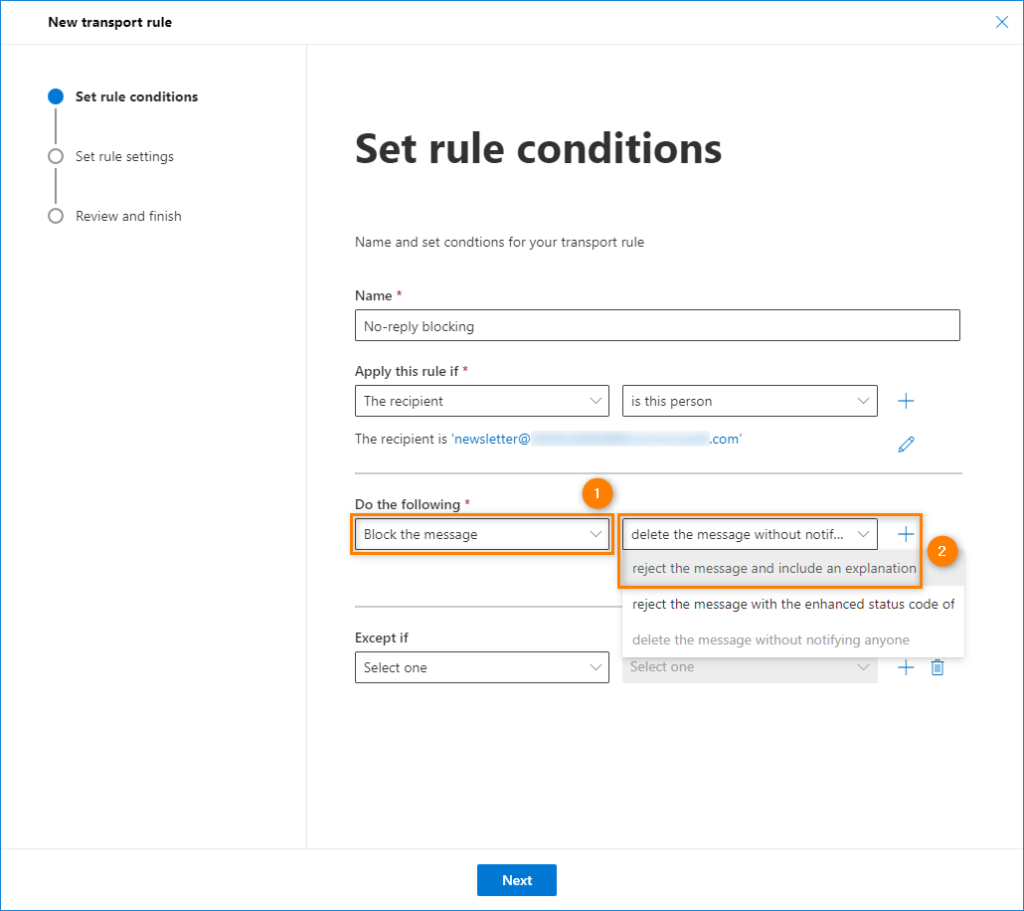 Noreply mailboxes - Set up NDR