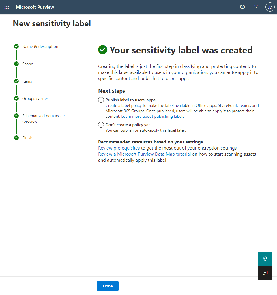 Creating a sensitivity label - publishing