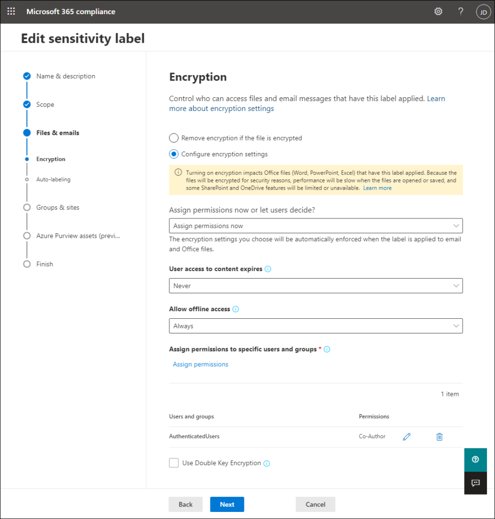 Creating a Sensitivity Label - Encryption