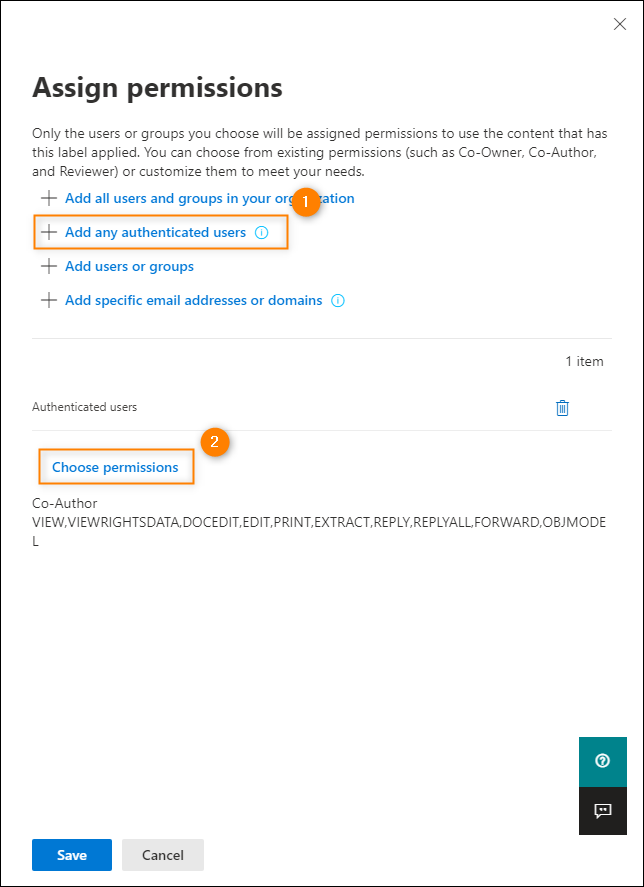 Creating a Sensitivity Label - Permissions