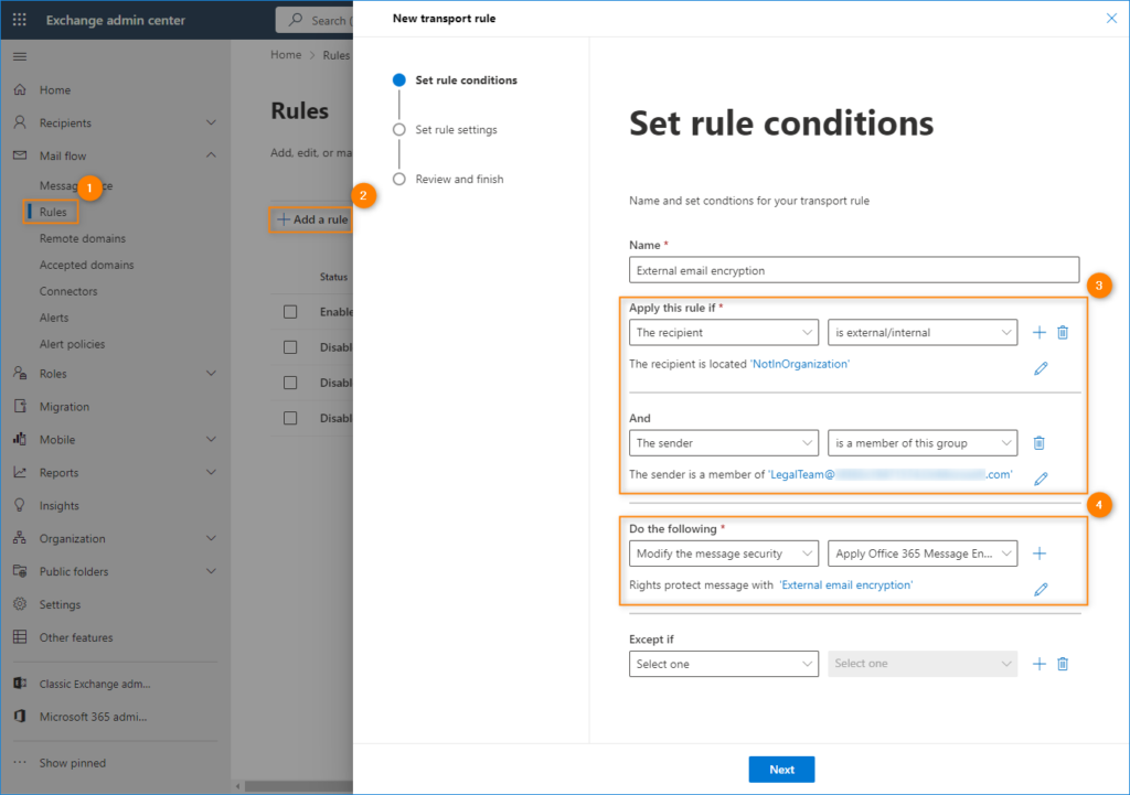 Creating a transport rule for emails sent externally