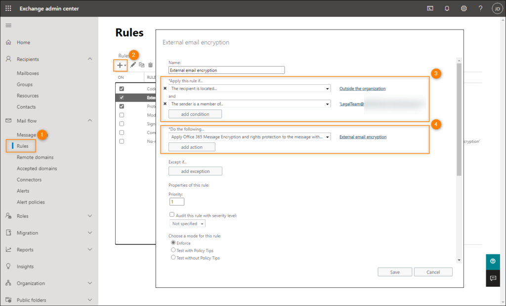 Create a transport rule for emails sent externally