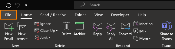 01 - Access Outlook File Menu