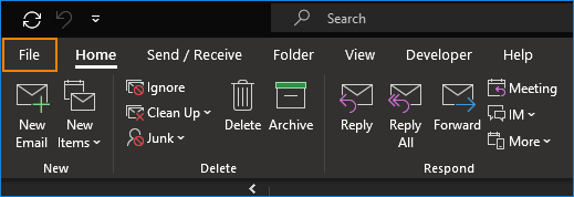 01 - Outlook ribbon, file tab