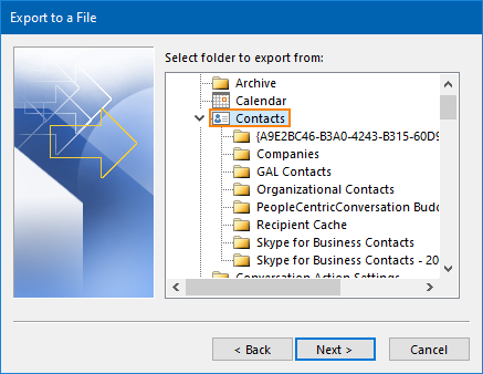 Select the contact folder