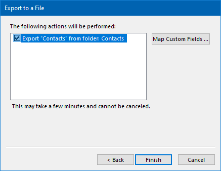 Finish exporting Outlook contacts to CSV