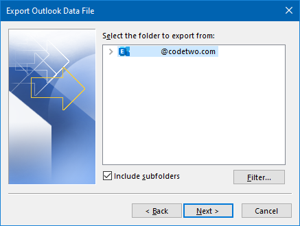 Export Outlook contacts to PST - choose folder