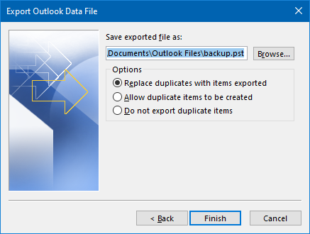 Export Outlook contacts to PST - done