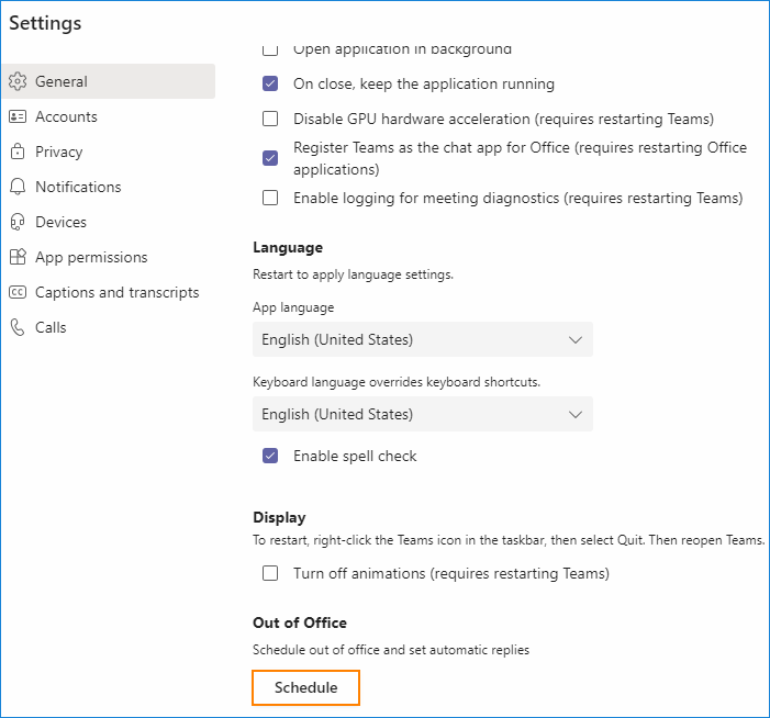 11 - How to set up out of office in Microsoft Teams - settings