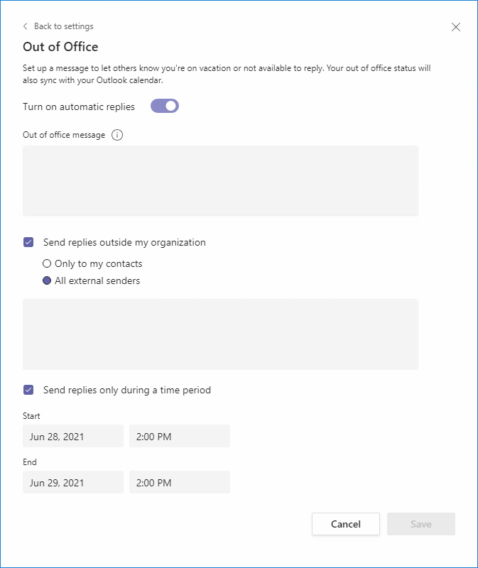 12 - Out of office settings in Microsoft Teams