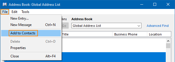 Outlook Address Book - Global Address List