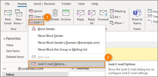 Access Junk E-mail Options