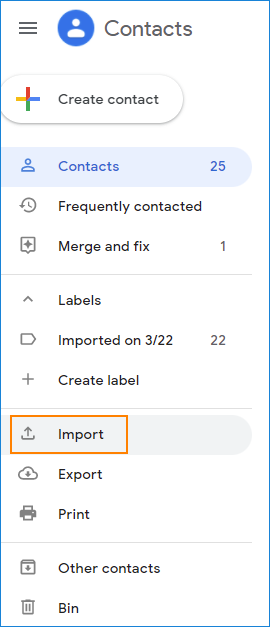 Import contact CSV to Gmail