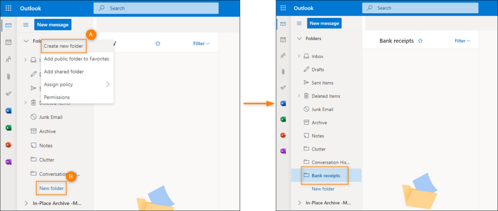 Create new folder in Outlook for Plus Addressing