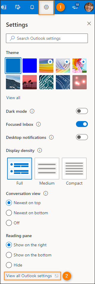 Show all Outlook settings