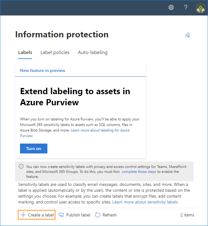 Azure information protection sensitivity labels