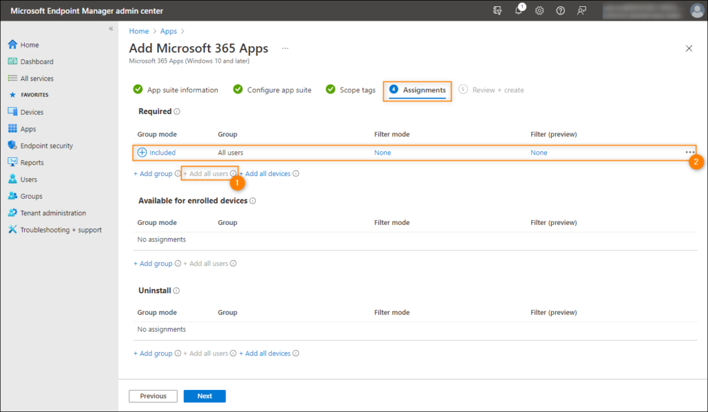 Assign all users to deploy apps through Intune