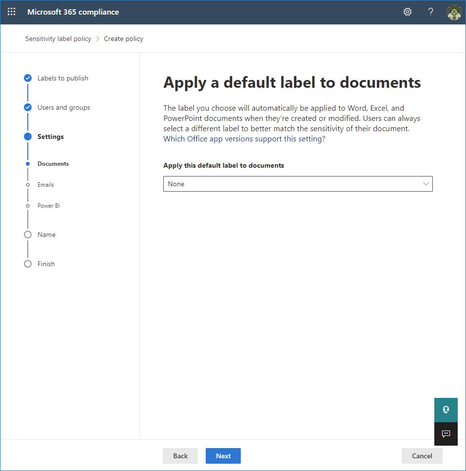 21 - Apply a default label to documents emails and Power BI