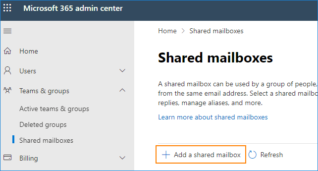 Create a shared mailbox in the M365 Admin Center