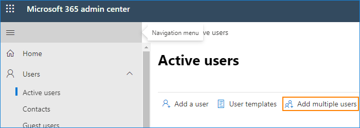 M365 admin center active users - add users