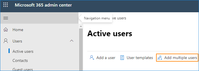 M365 Admin Center Active Users - Add Users