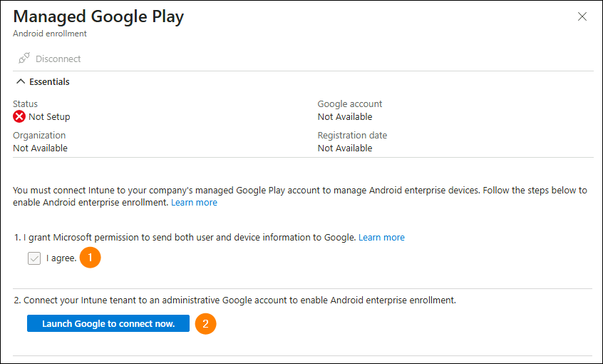 Configuring a managed Google Play account.