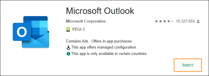 Selecting the Microsoft Outlook app.