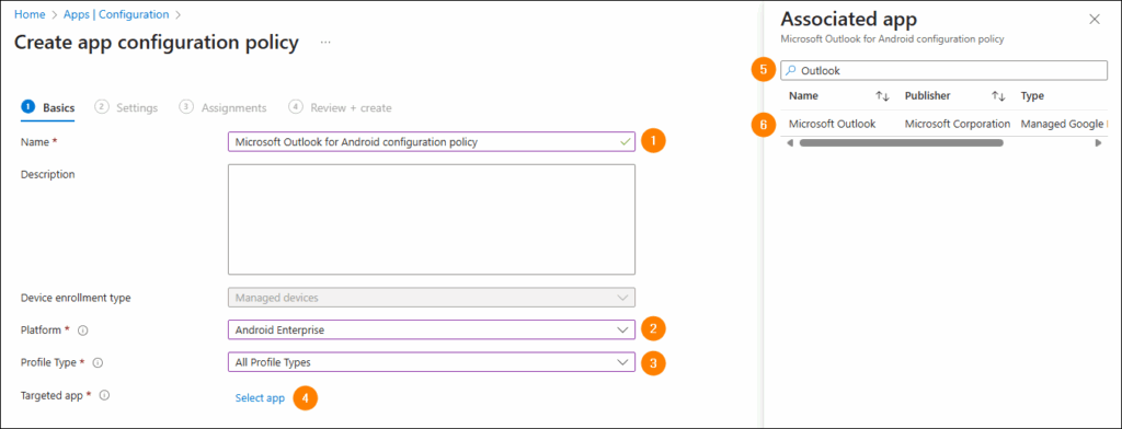 Configuring an app configuration policy.