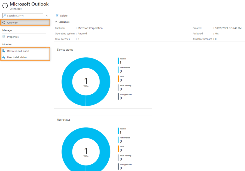 Tracking Microsoft Outlook android app deployment in Intune