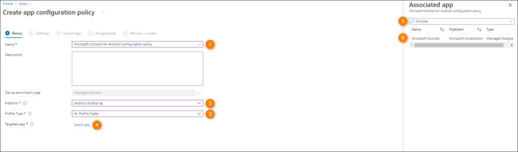 Configuring basic settings of an app configuration policy