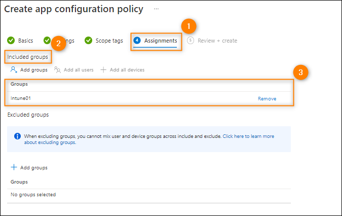 Assigning the configuration policy to groups in Intune