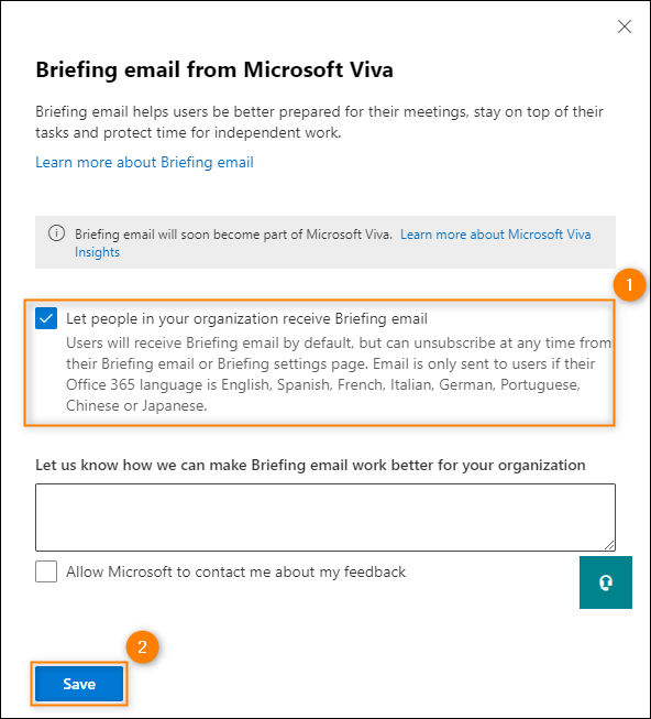 Enabling Briefing emails from Viva Insights