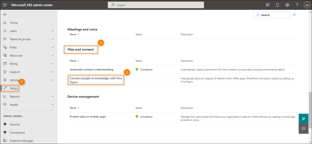 Viva Topics launching configuration wizard