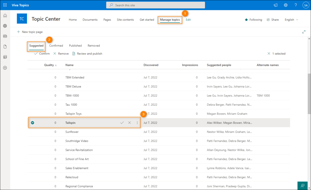 Viva AI curated topics management