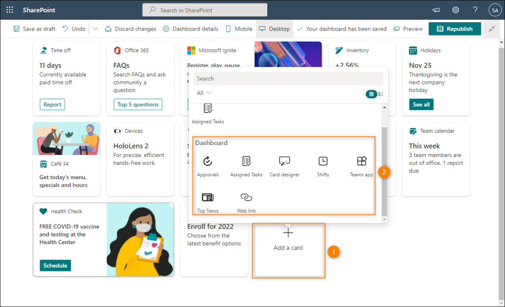 Adding a new Dashboard card