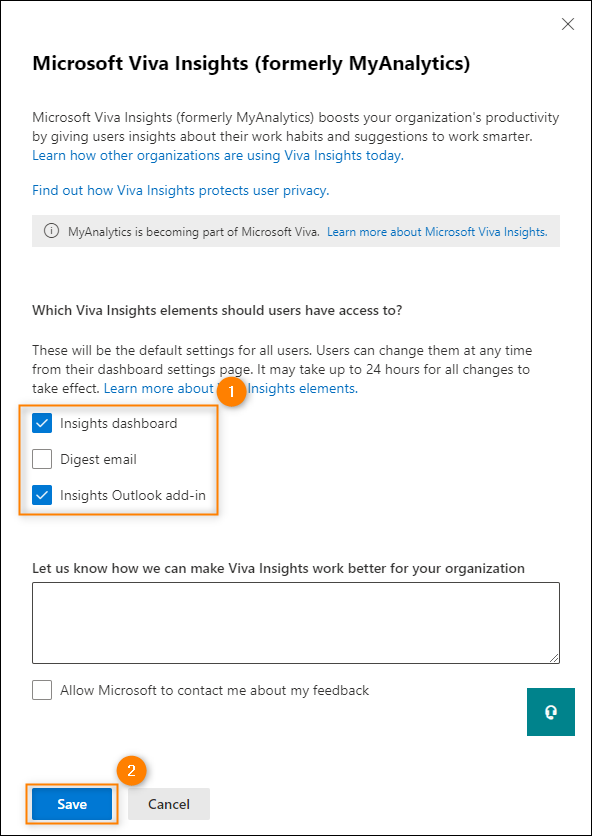 Enabling selected Viva Insights features