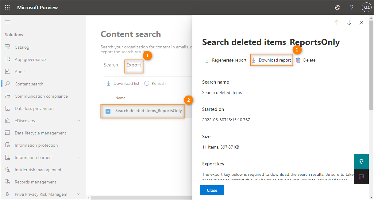 Download Content search report