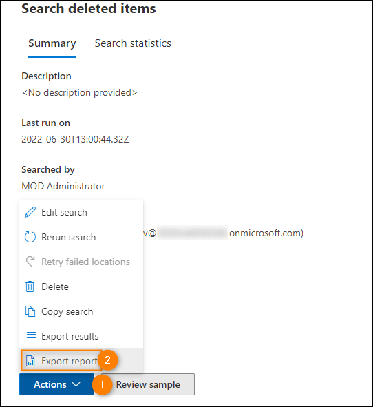 Export search report in eDisovery