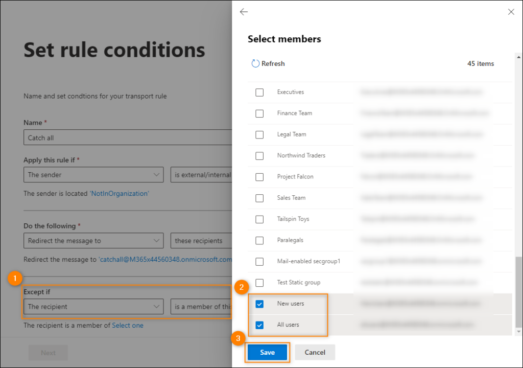 Configuring the catch all transport rule exception 1