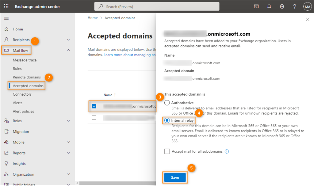 Setting your email domain to internal relay.