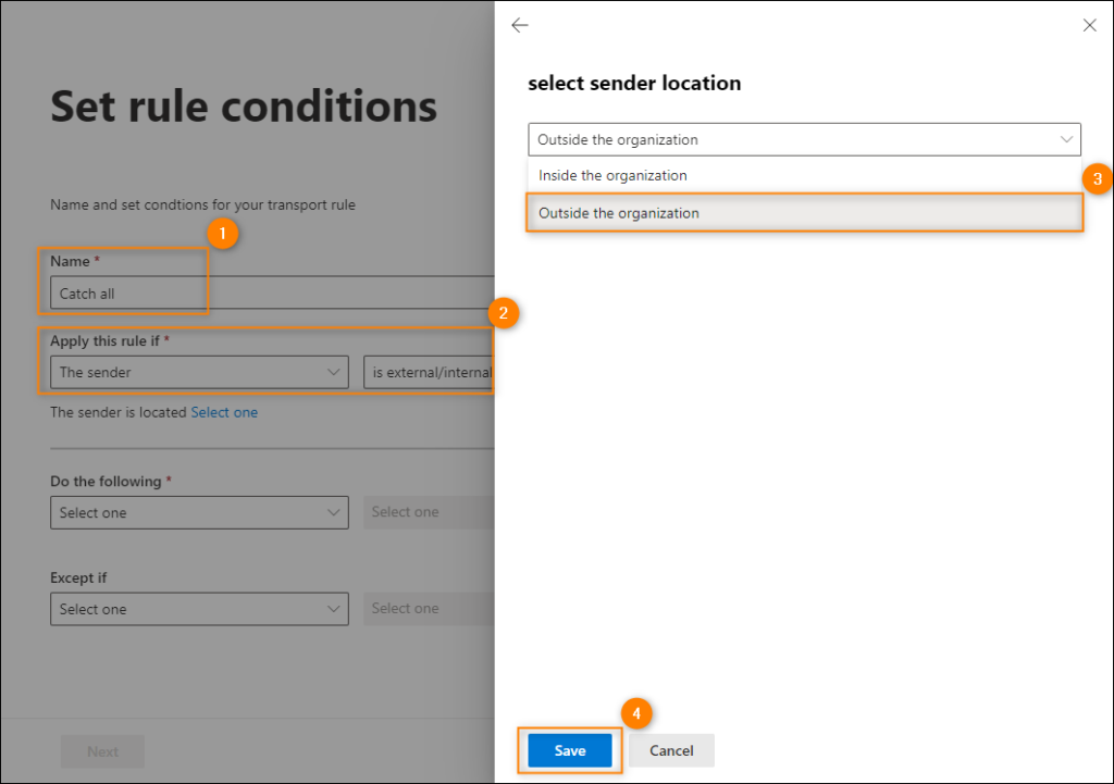 Configuring the sender location condition 1