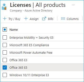 Azure Portal license management