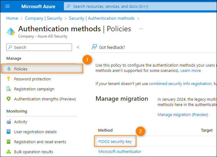 Adding security key as authentication method in Microsoft 365