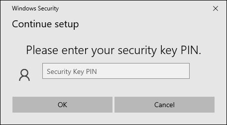 Setting up security key PIN in Windows 10.